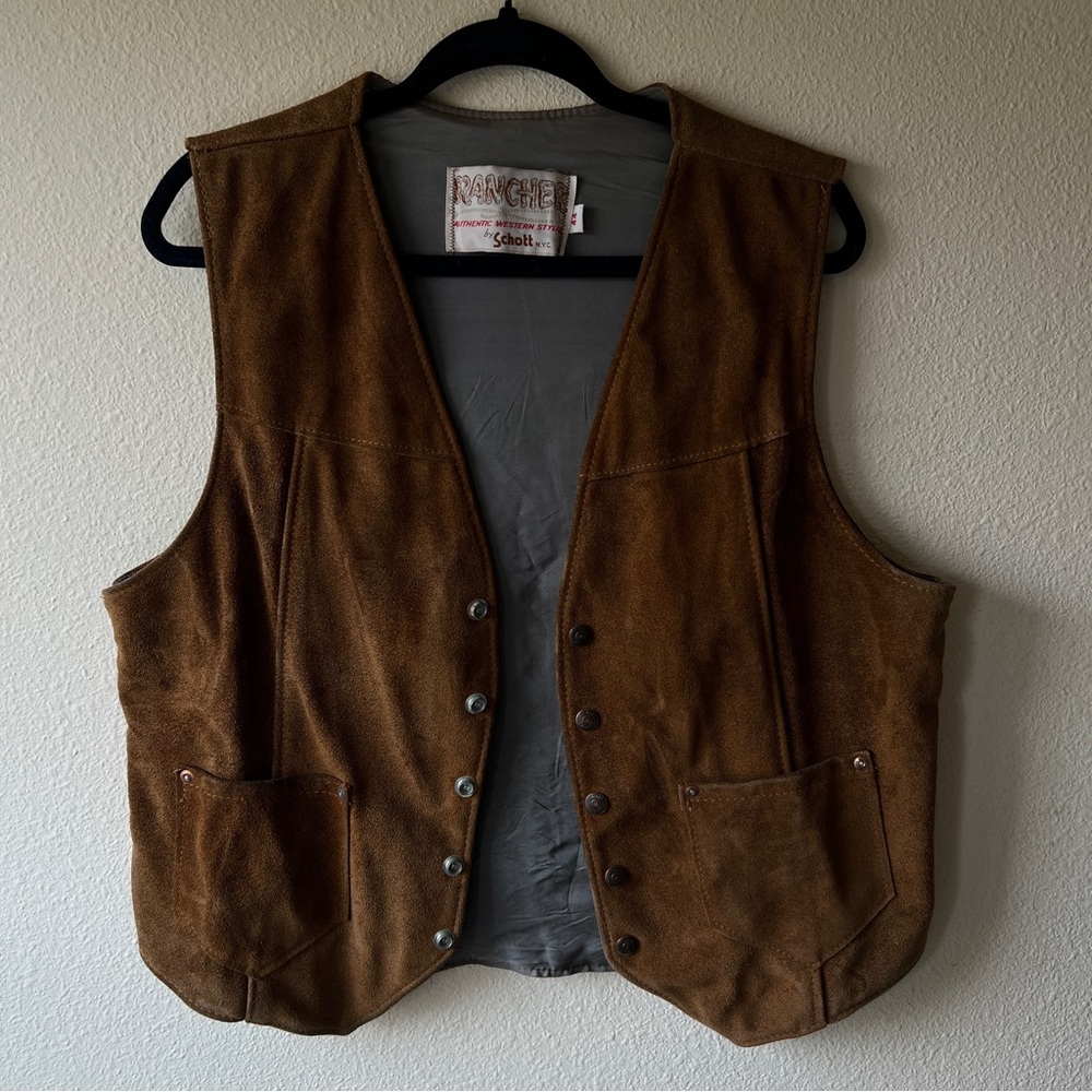 Schott NYC “Rancher” Vest in Brown Suede Leather | Sz 44, Fits Like a Large